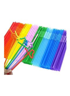 Flexible Plastic 100 Pcs Bendy Mixed Colours Party Disposable Drinking ...